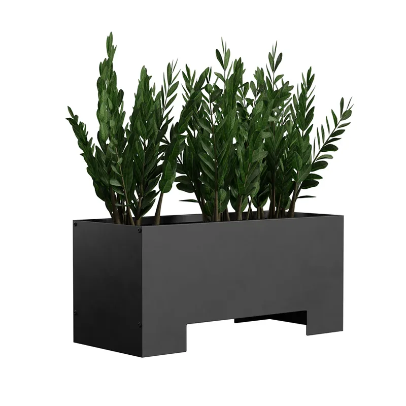 রেইজড বেস সহ আয়তক্ষেত্রাকার আউটডোর প্লান্টার